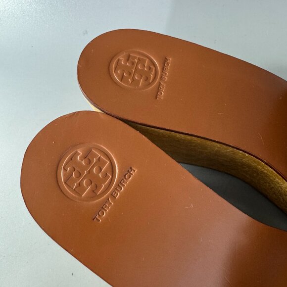 Tory Burch INES Wedge/Slide TAN/ SPARK GOLD Size 6.5 - Picture 11 of 13